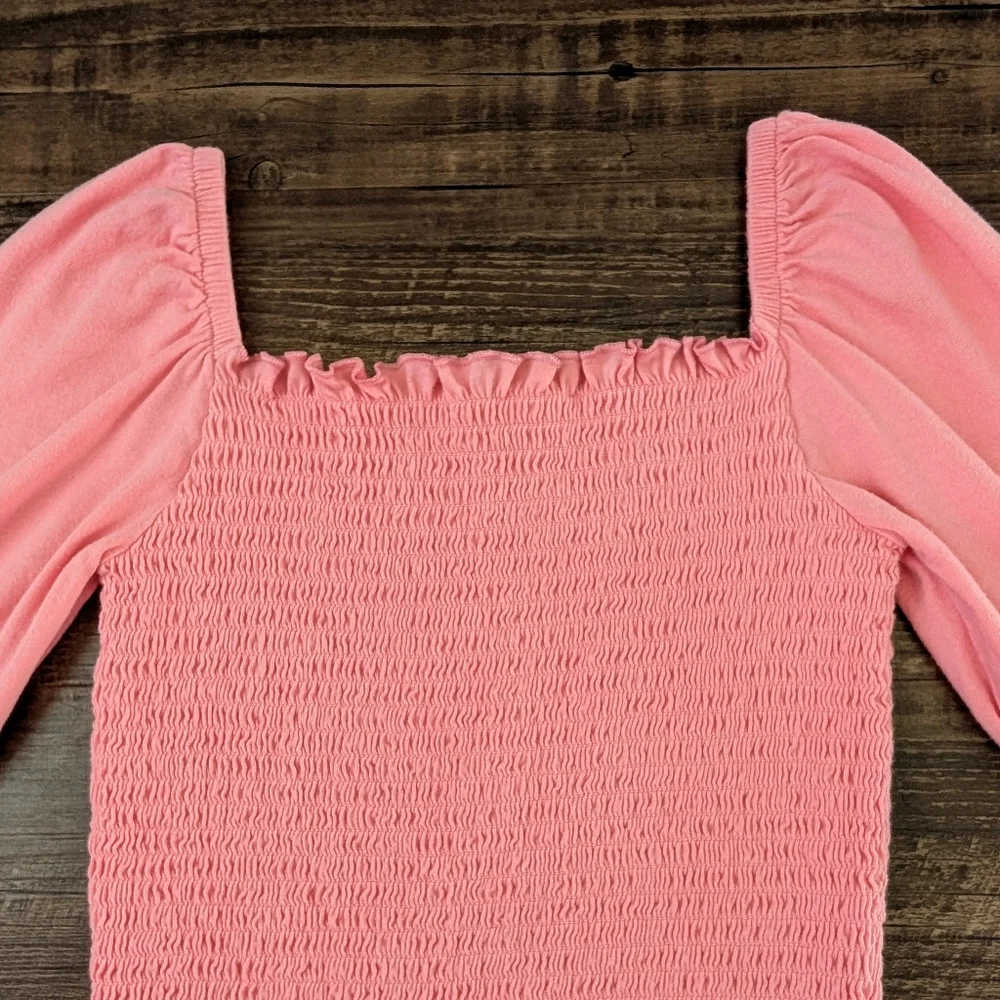 Gap Pink Smocked Puff Sleeve Top